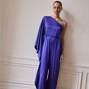 Mango One-Shoulder Blue Jumpsuit